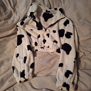 Fluffy Cow Print Cropped Sweatshirt